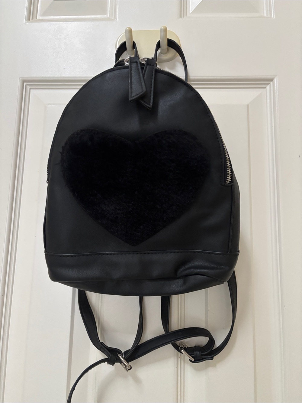 Candie's Black Mini Backpack with Plush Heart Patch